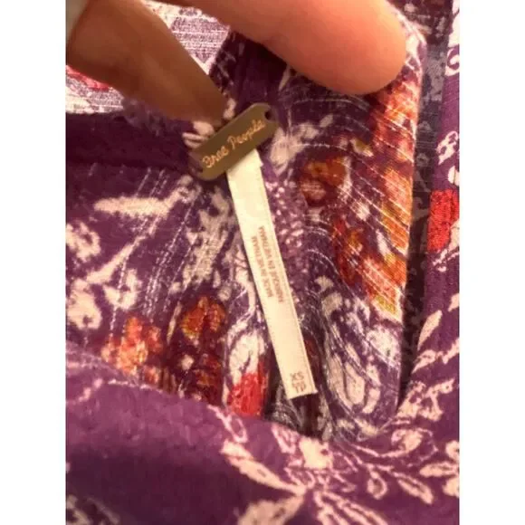 Free People Purple Floral Peplum Ruffled Open Back Mini Dress XS  Boho Romantic - Picture 8 of 8